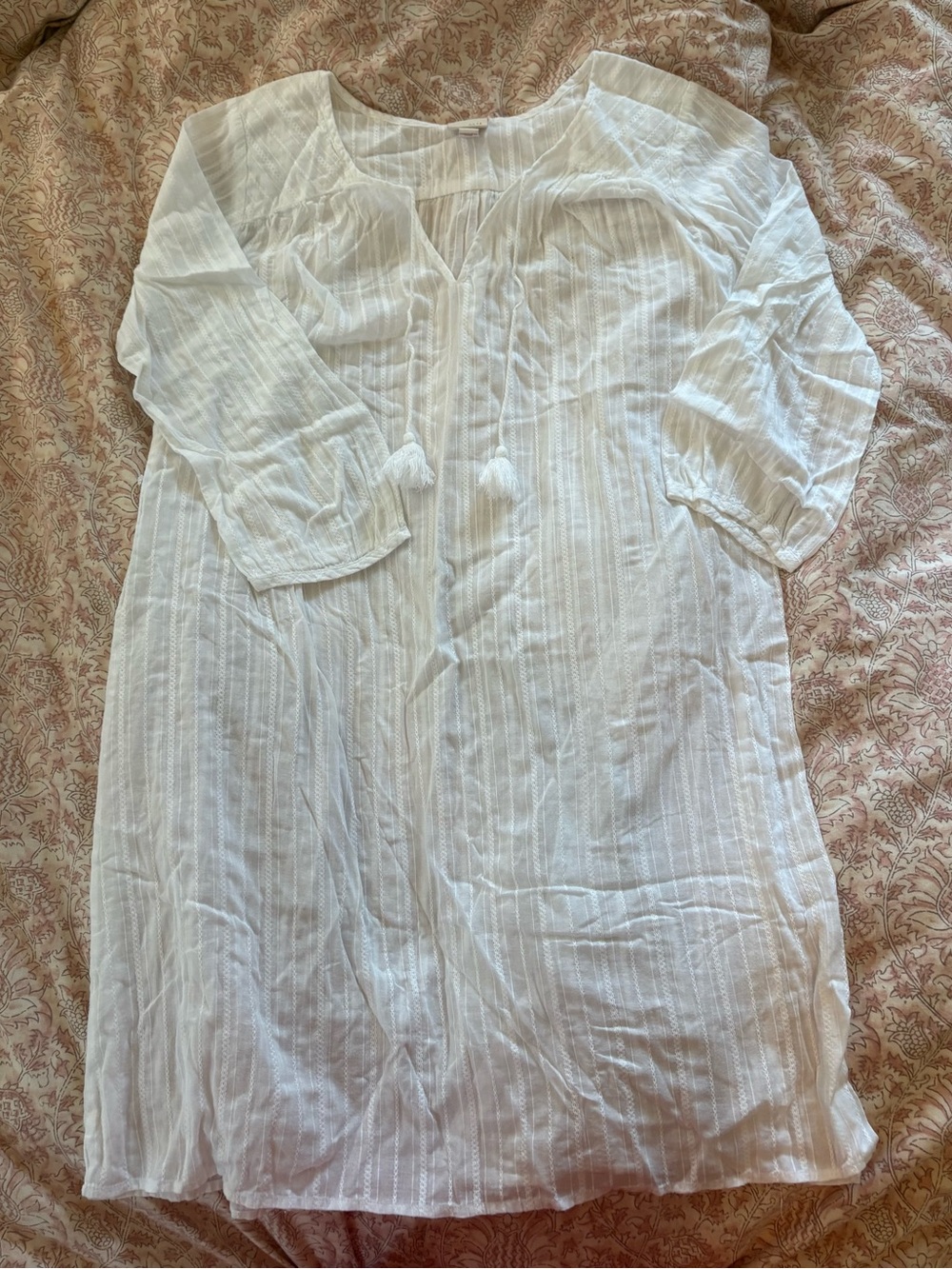 Merona White Cotton Gauze Chemise Swim Coverup with Tassel Tie